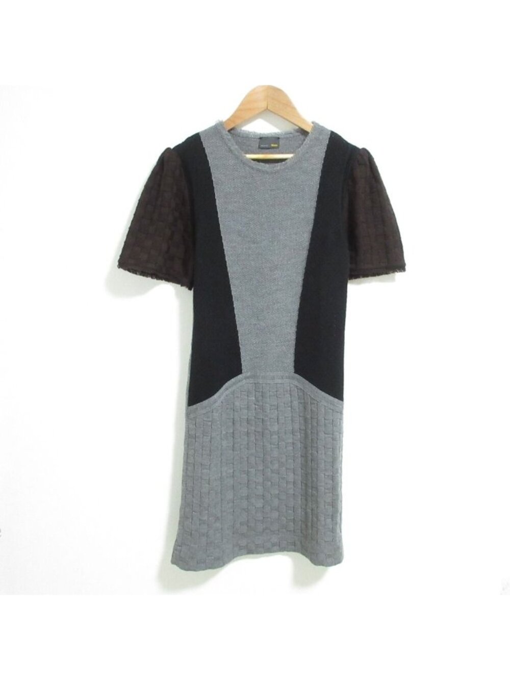 Fendi Intrecciato Short Sleeve Knit Dress Gray Brown Black Spring Summer 38